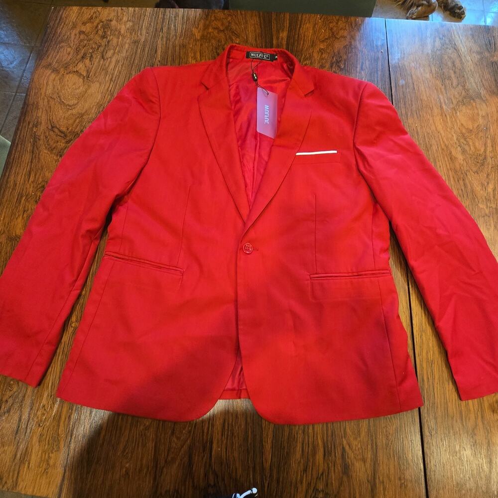 Wulful RED XL Suit Double Vented Notch Lapel 1 Button Jacket New